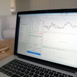 Financial analysts using AI trading tools to automate investment strategies in a modern office setting.