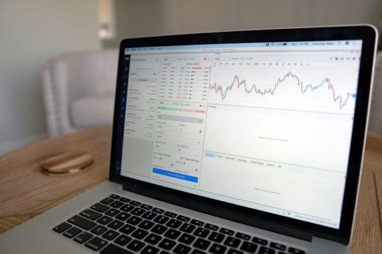 Financial analysts using AI trading tools to automate investment strategies in a modern office setting.