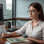 A financial advisor points to a declining graph as rising prices visually shrink a pile of cash, showing how inflation erodes savings in 2026.