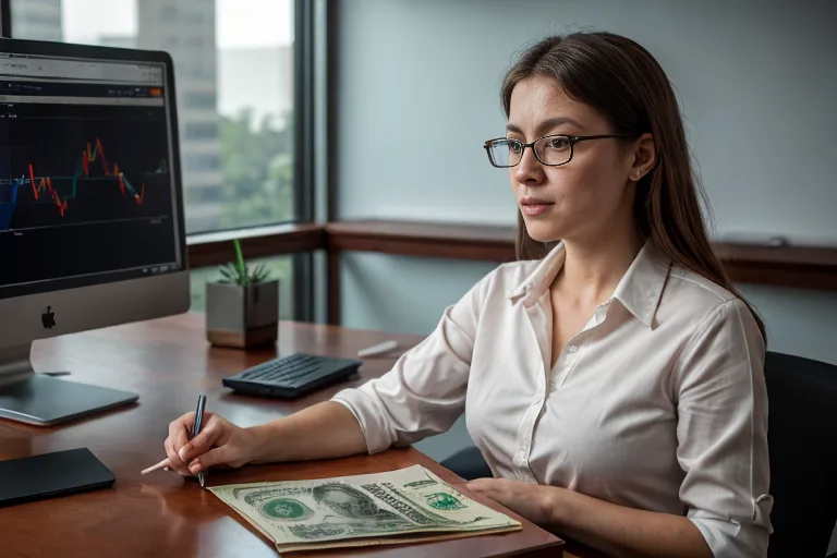 A financial advisor points to a declining graph as rising prices visually shrink a pile of cash, showing how inflation erodes savings in 2026.