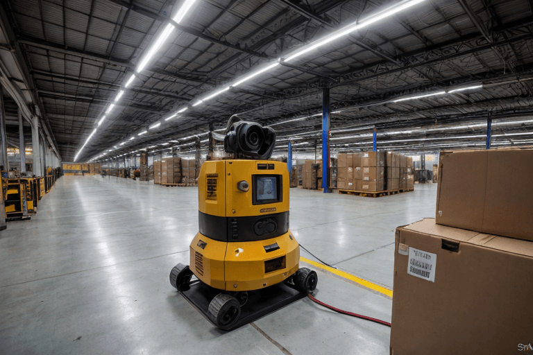 An empty factory floor illustrates automation job polarization in 2026, with idle machinery alongside high-tech robotic workstations.
